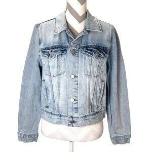Pistola Denim‎ Jacket Light Wash Distressed Trucker Style Medium